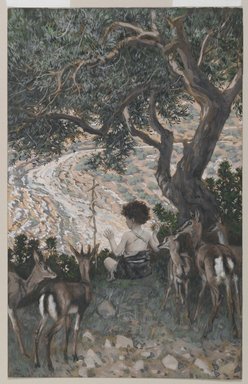 James Tissot (French, 1836-1902). <em>The Childhood of Saint John the Baptist (L'enfance de saint Jean-Baptiste)</em>, 1886-1894. Opaque watercolor over graphite on gray wove paper, Image: 9 1/2 x 6 1/16 in. (24.1 x 15.4 cm). Brooklyn Museum, Purchased by public subscription, 00.159.34 (Photo: Brooklyn Museum, 00.159.34_PS1.jpg)