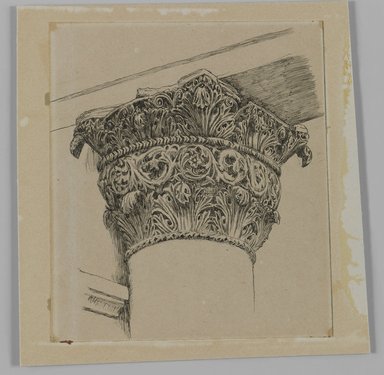 James Tissot (Nantes, France, 1836–1902, Chenecey-Buillon, France). <em>Capital from the Mosque of El-Aksa (Chapiteau de la mosquée d'El Aksa)</em>, 1886-1887 or 1889. Ink on paper mounted on board, Sheet: 4 3/4 x 4 5/16 in. (12.1 x 11 cm). Brooklyn Museum, Purchased by public subscription, 00.159.356.3 (Photo: Brooklyn Museum, 00.159.356.3_IMLS_PS3.jpg)