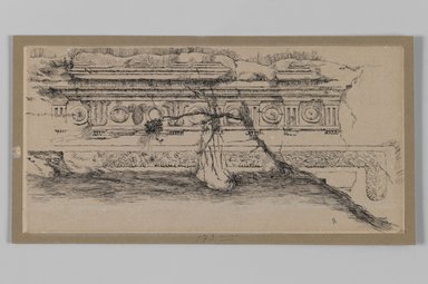 James Tissot (French, 1836-1902). <em>Frieze from the Tomb of Queen Helena of Adiabene near Jerusalem (Frise du tombeau de la reine Hélène d'Adiabène, près de Jérusalem)</em>, 1886-1887 or 1889. Ink on paper mounted on board, Sheet: 4 1/2 x 9 3/16 in. (11.4 x 23.3 cm). Brooklyn Museum, Purchased by public subscription, 00.159.357.1 (Photo: Brooklyn Museum, 00.159.357.1_IMLS_PS3.jpg)