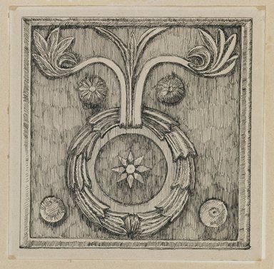 James Tissot (French, 1836-1902). <em>Wreath in Bas-relief in the Mosque of El-Aksa (Une couronne, bas-relief, mosquée d'El Aksa)</em>, 1886-1887 or 1889. Ink on paper mounted on board, Sheet: 4 3/8 x 4 5/16 in. (11.1 x 11 cm). Brooklyn Museum, Purchased by public subscription, 00.159.358.2 (Photo: Brooklyn Museum, 00.159.358.2_IMLS_PS3.jpg)