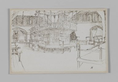 James Tissot (French, 1836-1902). <em>A Synagogue in Jerusalem (Synagogue à Jérusalem)</em>, 1886-1887 or 1889. Pen and ink on paper mounted on board, Sheet: 4 11/16 x 7 3/16 in. (11.9 x 18.3 cm). Brooklyn Museum, Purchased by public subscription, 00.159.372 (Photo: Brooklyn Museum, 00.159.372_IMLS_PS3.jpg)