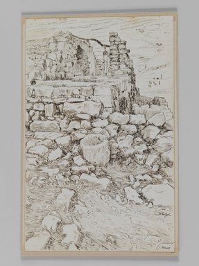 James Tissot (French, 1836-1902). <em>Job's Well (Le Puits de Job, Bir-Ayoub)</em>, 1886-1887 or 1889. Pen and ink on paper mounted on board, Sheet: 7 5/16 x 4 11/16 in. (18.6 x 11.9 cm). Brooklyn Museum, Purchased by public subscription, 00.159.379 (Photo: Brooklyn Museum, 00.159.379_IMLS_PS3.jpg)