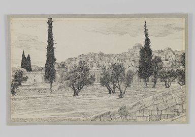 James Tissot (Nantes, France, 1836–1902, Chenecey–Buillon, France). <em>Place of the Gentiles' Court, Haram</em>, 1886–1887 or 1889. Ink on paper mounted on board, Sheet: 5 1/4 x 8 7/8 in. (13.3 x 22.5 cm). Brooklyn Museum, Purchased by public subscription, 00.159.450 (Photo: Brooklyn Museum, 00.159.450_IMLS_PS3.jpg)