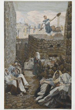 James Tissot (French, 1836-1902). <em>He Who Winnows His Wheat (Celui qui vane le blé)</em>, 1886-1894. Opaque watercolor over graphite on gray wove paper, Image: 10 3/8 x 6 1/2 in. (26.4 x 16.5 cm). Brooklyn Museum, Purchased by public subscription, 00.159.46 (Photo: Brooklyn Museum, 00.159.46_PS2.jpg)