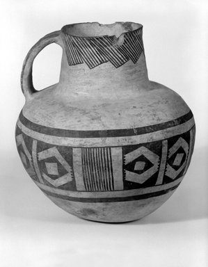 Ancestral Pueblo. <em>Pitcher with Black on White Geometric Design</em>, 900–1300. Ceramic, pigment, 8 3/8 × 7 1/4 in. (21.3 × 18.4 cm). Brooklyn Museum, Gift of Charles A. Schieren, 01.1538.1752. Creative Commons-BY (Photo: Brooklyn Museum, 01.1538.1752_bw.jpg)