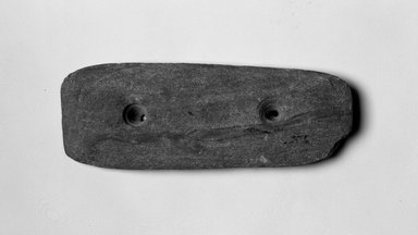 Northeast (unidentified). <em>Flat Grey Rectangular Gorget with 2 Drilled Holes</em>, pre-17th century. Stone, 1 1/2 x 4 1/4 x 1/4 in. (3.8 x 10.8 x 0.6 cm). Brooklyn Museum, Tooker Collection Fund, 01.592. Creative Commons-BY (Photo: Brooklyn Museum, 01.592_bw.jpg)