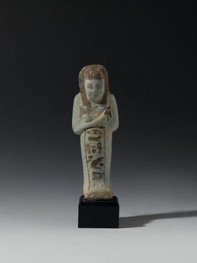  <em>Shabty of Ankhesenmut</em>, ca. 1075–945 B.C.E. Faience, 4 1/2 x 1 9/16 x 1 1/8 in. (11.5 x 4 x 2.8 cm). Brooklyn Museum, Anonymous gift, 02.222. Creative Commons-BY (Photo: Brooklyn Museum, 02.222_front_PS2.jpg)