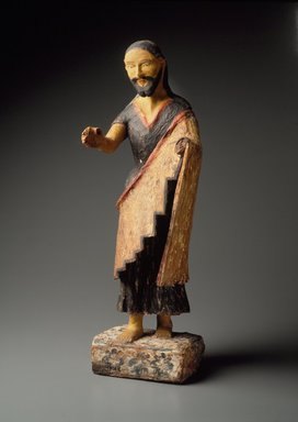 Zia Pueblo. <em>Carved Figure (Bulto) of Saint Joseph</em>, 19th century. Wood, cloth, gesso, paint, 25 1/4 x 7 1/2 x 5 1/4in. (64.1 x 19.1 x 13.3cm)). Brooklyn Museum, Riggs Pueblo Pottery Fund, 02.257.2425. Creative Commons-BY (Photo: Brooklyn Museum, 02.257.2425.jpg)