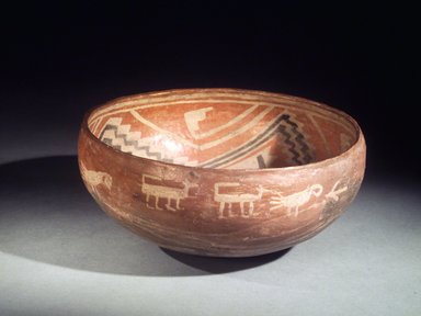 Ancestral Pueblo. <em>Fourmile Polychrome Bowl</em>, 1350–1400 C.E. Ceramic, slip, 4 1/2 x 9 7/16 x 9 7/16 in. (11.4 x 24.0 x 24.0 cm). Brooklyn Museum, Riggs Pueblo Pottery Fund, 02.257.2562. Creative Commons-BY (Photo: Brooklyn Museum, 02.257.2562.jpg)