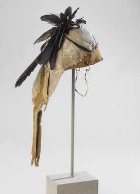 Little Singer (Hatatsi Yazhi) (Navajo). <em>War Bonnet</em>, 1903. Hide, dye, fur, metal, feathers, sinew, wool?, 8 x 19 in. (58.0 x 25.0 cm). Brooklyn Museum, Museum Expedition 1903, Museum Collection Fund, 03.325.3680. Creative Commons-BY (Photo: Brooklyn Museum, 03.325.3680_PS9.jpg)