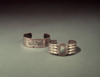 Navajo. <em>Bracelet</em>, early 20th century. Silver, stone, 2 1/2 x 2 in. (6.4 x 5.1 cm). Brooklyn Museum, Brooklyn Museum Collection, X994.2. Creative Commons-BY (Photo: , 03.325.3695_X994.2.jpg)