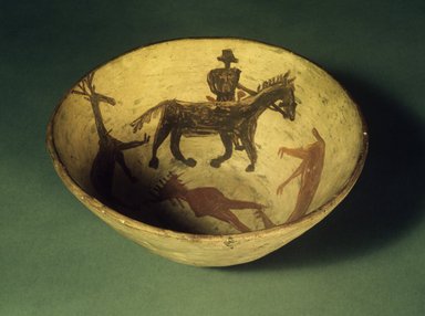 Navajo. <em>Bowl (Tetsa) Decorated with Animal and Human Figures</em>, 1800–1903. Clay, slip, 3 3/4 x 8 3/4 in. (10.0 x 21.5 cm). Brooklyn Museum, Museum Expedition 1903, Museum Collection Fund, 03.325.3799. Creative Commons-BY (Photo: Brooklyn Museum, 03.325.3799.jpg)