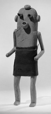 A:shiwi (Zuni Pueblo). <em>Kachina Doll (Nathlashe [Clown])</em>, late 19th century. Wood, pigment, wool, cotton, 16 1/4 x 6 1/4 in. ( 41.3 x 15.9cm). Brooklyn Museum, Museum Expedition 1903, Museum Collection Fund, 03.325.4601. Creative Commons-BY (Photo: Brooklyn Museum, 03.325.4601_acetate_bw.jpg)