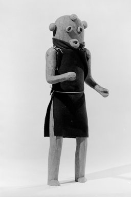 A:shiwi (Zuni Pueblo). <em>Kachina Doll (Elsa-pa-sha [Mudhead Clown])</em>, late 19th century. Wood, pigment, cloth, string, nails, 15 x 5 1/2 in. (38.1 x 14.0 cm). Brooklyn Museum, Museum Expedition 1903, Museum Collection Fund, 03.325.4603. Creative Commons-BY (Photo: Brooklyn Museum, 03.325.4603_acetate_bw.jpg)