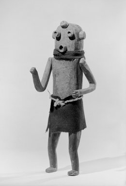 She-we-na (Zuni Pueblo). <em>Kachina Doll (Pethla She Woha [Clown])</em>, late 19th century. Wool, 16 1/8 x 5 3/4 x 4 1/4 in. (41 x 14.6 x 10.8 cm). Brooklyn Museum, Museum Expedition 1903, Museum Collection Fund, 03.325.4607. Creative Commons-BY (Photo: Brooklyn Museum, 03.325.4607_acetate_bw.jpg)