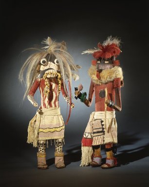 A:shiwi (Zuni Pueblo). <em>Kachina Doll (Tam-lam Kushokta)</em>, late 19th century. Hide, cotton, pigment, fur, hair, yucca, wood, metal, wool, 19 x 6 x 4 3/4in. (48.3 x 15.2 x 12.1cm). Brooklyn Museum, Museum Expedition 1903, Museum Collection Fund, 03.325.4653. Creative Commons-BY (Photo: , 03.325.4648_03.325.4653_SL1.jpg)