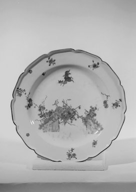  <em>Plate</em>, ca. 1730. Decorated porcelain, 1 1/8 x 8 7/8 in. (2.9 x 22.5 cm). Brooklyn Museum, Gift of Reverend Alfred Duane Pell, 03.328.38. Creative Commons-BY (Photo: Brooklyn Museum, 03.328.38_acetate_bw.jpg)