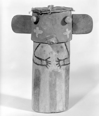 Hopi Pueblo. <em>Kachina Doll (Omaw [Cloud])</em>, late 19th century. Feathers, pigment, fiber, wood, 5 x 2 7/8 x 6 5/8in. (12.7 x 7.3 x 16.8cm). Brooklyn Museum, Museum Expedition 1904, Museum Collection Fund, 04.297.5538. Creative Commons-BY (Photo: Brooklyn Museum, 04.297.5538_bw.jpg)