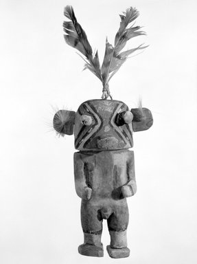 Hopi Pueblo. <em>Kachina Doll (Holi)</em>, late 19th century. Feathers, pigment, wood, string, 4 1/8 x 2 5/8 x 2 3/4in. (10.4 x 6.7 x 7cm). Brooklyn Museum, Museum Expedition 1904, Museum Collection Fund, 04.297.5551. Creative Commons-BY (Photo: Brooklyn Museum, 04.297.5551_bw.jpg)