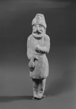  <em>Standing Figure of a Foreign Trader</em>, 618-906. Earthenware with polychrome, 10 1/4 x 2 5/8 in. (26 x 6.7 cm). Brooklyn Museum, Brooklyn Museum Collection, 04.72. Creative Commons-BY (Photo: Brooklyn Museum, 04.72_acetate_bw.jpg)