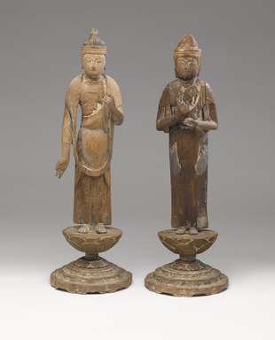  <em>Small Figure of the Bodhisattva Sho Kannon (Avalokiteshvara)</em>, ca. 1100. Wood, gesso, and paint, 19 x 6 1/4 in. (48.3 x 15.9 cm). Brooklyn Museum, Brooklyn Museum Collection, 05.104. Creative Commons-BY (Photo: , 05.106_05.104_PS9.jpg)