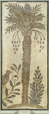Roman. <em>Mosaic of Date Palm Tree</em>, 6th century C.E. Stone and mortar, With Frame: 1 3/8 x 34 5/8 x 74 3/16 in. (3.5 x 87.9 x 188.4 cm). Brooklyn Museum, Museum Collection Fund, 05.14. Creative Commons-BY (Photo: Brooklyn Museum, 05.14_SL3.jpg)