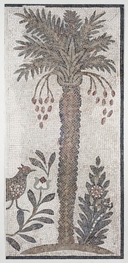 Roman. <em>Mosaic of Date Palm Tree</em>, 6th century C.E. Stone and mortar, With Frame: 1 3/8 x 34 5/8 x 74 3/16 in. (3.5 x 87.9 x 188.4 cm). Brooklyn Museum, Museum Collection Fund, 05.14. Creative Commons-BY (Photo: Brooklyn Museum, 05.14_overall_PS11.jpg)