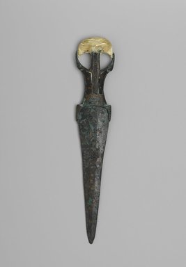  <em>Dagger with Handle</em>, ca. 1938–1759 B.C.E. Copper, ebony, ivory (hippopotamus amphibius), 1/2 x 1 7/8 x 9 1/2 in. (1.3 x 4.8 x 24.1 cm). Brooklyn Museum, Charles Edwin Wilbour Fund, 05.328. Creative Commons-BY (Photo: Brooklyn Museum, 05.328_front_PS2.jpg)