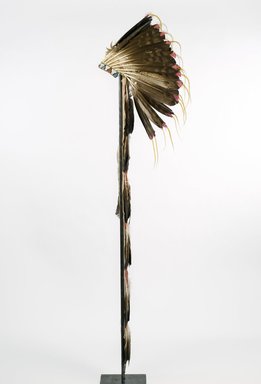 Sioux. <em>Headdress or Feathered Bonnet</em>, late 19th–early 20th century. Feathers, beads, pigment, hide,dyed horsehair, 68 1/2 x 8 7/16in. (174 x 21.5cm). Brooklyn Museum, Brooklyn Museum Collection, 05.553. Creative Commons-BY (Photo: Brooklyn Museum, 05.553_profile_PS9.jpg)