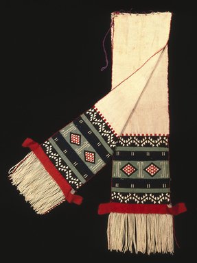 Hopi-Tewa Pueblo. <em>Dance Sash with Possible Representation of Broadface Kachina Mask</em>, late 19th century. Cotton, wool yarn, 86 x 16 in. (218.4 x 40.6 cm). Brooklyn Museum, Museum Expedition 1905, Museum Collection Fund, 05.588.7167. Creative Commons-BY (Photo: Brooklyn Museum, 05.588.7167_SL1.jpg)