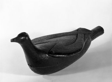 Clayoquot Nuu-chah-nulth. <em>Chief's Rattle or Bird Rattle</em>. Hardwood, brass tacks, pigment, stone rattles, cord, 5 3/4 x 5 1/4 x 17 1/4 in.  (14.6 x 13.3 x 43.8 cm). Brooklyn Museum, Museum Expedition 1905, Museum Collection Fund, 05.588.7260. Creative Commons-BY (Photo: Brooklyn Museum, 05.588.7260_view1_bw.jpg)