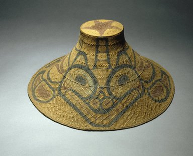 Tom Price (Haida, 1857–1927). <em>Hat with Tcamaos design</em>, late 19th century. Spruce root, pigment, 16 x 16 x 44 in. (40.6 x 40.6 x 111.8 cm). Brooklyn Museum, Museum Expedition 1905, Museum Collection Fund, 05.588.7322. Creative Commons-BY (Photo: Brooklyn Museum, 05.588.7322_SL1.jpg)