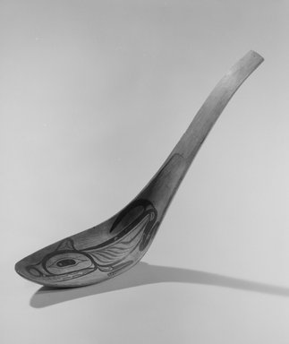 Tom Price (Haida, 1857-1927). <em>Feast Spoon (Slagwul) with Wolf Crest</em>, late 19th century. Wood, pigment, 12 1/2 x 3 x 5 in. (31.8 x 7.6 x 12.7 cm). Brooklyn Museum, Museum Expedition 1905, Museum Collection Fund, 05.588.7332. Creative Commons-BY (Photo: Brooklyn Museum, 05.588.7332_acetate_bw.jpg)