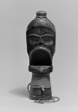 Gwa'sala Kwakwaka'wakw. <em>Hamatsa Whistle</em>, 19th century. Cedar wood, cotton cord, resin, pigment, 8 11/16 x 2 3/4 in. (22.1 x 7 cm). Brooklyn Museum, Museum Expedition 1905, Museum Collection Fund, 05.588.7351. Creative Commons-BY (Photo: Brooklyn Museum, 05.588.7351_acetate_bw.jpg)