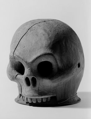 Tsimshian. <em>Wooden Skull Headdress</em>, late 19th century. Wood, metal, 7 x 6 x 7 in. (17.8 x 15.2 x 17.8 cm). Brooklyn Museum, Museum Expedition 1905, Museum Collection Fund, 05.588.7366. Creative Commons-BY (Photo: Brooklyn Museum, 05.588.7366_acetate_bw.jpg)