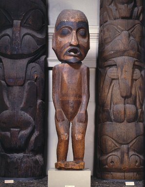 Gwa'sala Kwakwaka'wakw. <em>Speaker Figure</em>, 19th century. Cedar wood, pigment, 116 1/4 x 27 x 13 in. (295.3 x 68.6 x 33 cm). Brooklyn Museum, Museum Expedition 1905, Museum Collection Fund, 05.588.7418. Creative Commons-BY (Photo: , 05.588.7418_11.703a-b_SL1.jpg)