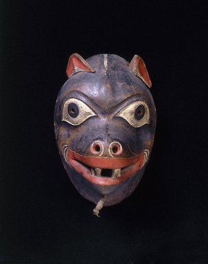Tlingit. <em>Mask</em>, 19th century. Wood, pigment, leather, 9 3/4 x 6 3/4 x 5 1/2 in. (24.8 x 17.1 x 14 cm). Brooklyn Museum, By exchange, 05.589.7799. Creative Commons-BY (Photo: Brooklyn Museum, 05.589.7799_front_SL1.jpg)