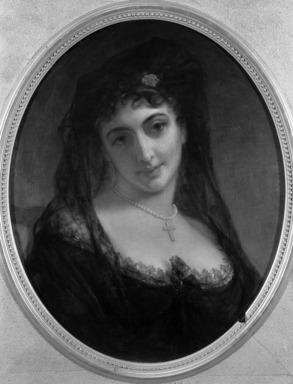 American. <em>Woman in Spanish Costume</em>, ca. 1860s. Oil on canvas, 21 1/16 x 17 1/8 in. (53.5 x 43.5 cm). Brooklyn Museum, Bequest of Caroline H. Polhemus, 06.320 (Photo: Brooklyn Museum, 06.320_framed_bw.jpg)