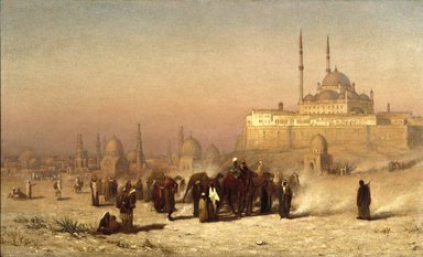 Louis Comfort Tiffany (American, 1848-1933). <em>On the Way between Old and New Cairo, Citadel Mosque of Mohammed Ali, and Tombs of the Mamelukes</em>, 1872. Oil on canvas, 41 3/8 x 68 1/16 in. (105.1 x 172.9 cm). Brooklyn Museum, Gift of George Foster Peabody, 06.329 (Photo: Brooklyn Museum, 06.329_SL1.jpg)