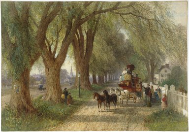 Albert Fitch Bellows (American, 1829-1883). <em>Coaching in New England</em>, ca. 1876. Watercolor and opaque watercolor with selectively applied glaze over graphite on moderately thick, rough-textured wove paper, 24 7/8 x 35 7/8 in. (63.2 x 91.1cm). Brooklyn Museum, Bequest of Caroline H. Polhemus, 06.334 (Photo: Brooklyn Museum, 06.334_SL1.jpg)