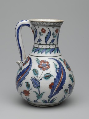  <em>Jug</em>, second half of 16th century. Ceramic; fritware, painted in black, cobalt blue, green, and red under a transparent glaze, 17 7/8 x 15 1/2 in. (45.4 x 39.4 cm). Brooklyn Museum, Museum Collection Fund, 06.4. Creative Commons-BY (Photo: Brooklyn Museum, 06.4_side2_PS2.jpg)