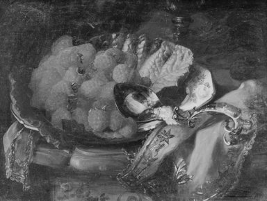 Blaise Alexandre Desgoffe (French, 1830-1901). <em>Still Life with Raspberries</em>, n.d. Oil on canvas, 10 5/8 × 13 15/16 in. (27 × 35.4 cm). Brooklyn Museum, Bequest of Caroline H. Polhemus, 06.67 (Photo: Brooklyn Museum, 06.67_acetate_bw.jpg)