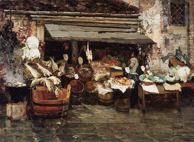 Alessandro Milesi (Italian, 1856–1945). <em>Market Scene in Venice</em>, 1894. Oil on canvas, 30 1/2 x 41 in. (77.5 x 104.1 cm). Brooklyn Museum, Museum Collection Fund, 07.268 (Photo: Brooklyn Museum, 07.268.jpg)