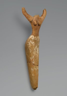  <em>Female Figurine</em>, ca. 3650 B.C.E.-3300 B.C.E. Clay, pigment, 9 1/4 x 3 1/2 x 1 3/4 in. (23.5 x 8.9 x 4.4 cm). Brooklyn Museum, Charles Edwin Wilbour Fund, 07.447.500. Creative Commons-BY (Photo: Brooklyn Museum, 07.447.500_PS2.jpg)