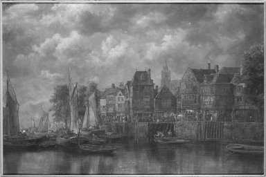 Heinrich Frisch (German, 1644-1693). <em>Harbor of Hamburg</em>. Oil on canvas, 20 x 30 in.  (50.8 x 76.2 cm). Brooklyn Museum, Bequest of Henry P. Martin, 07.464 (Photo: Brooklyn Museum, 07.464_framed_bw.jpg)