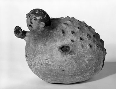 A:shiwi (Zuni Pueblo). <em>Toad Effigy Jar</em>, early 20th century?. Clay, slip, 5 1/4 x 8 in (15.5 x 23.5 cm). Brooklyn Museum, Museum Expedition 1907, Museum Collection Fund, 07.467.8298. Creative Commons-BY (Photo: Brooklyn Museum, 07.467.8298_view1_bw.jpg)