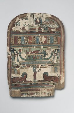  <em>Funerary Stela</em>, 332 B.C.E.–395 C.E. Wood, plaster, pigment, 14 9/16 x 10 1/16 x 15/16 in. (37 x 25.6 x 2.4 cm). Brooklyn Museum, 07.469. Creative Commons-BY (Photo: Brooklyn Museum, 07.469.jpg)