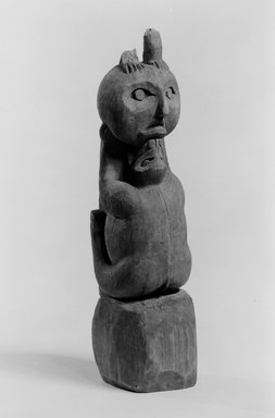 Probably Coast Salish, Nanaimo. <em>Model Totem Pole</em>, late 19th–early 20th century. Wood, 16 15/16 x 2 3/8 x 3 1/8 in. (43 x 6 x 8 cm). Brooklyn Museum, By exchange, 07.473. Creative Commons-BY (Photo: Brooklyn Museum, 07.473_acetate_bw.jpg)