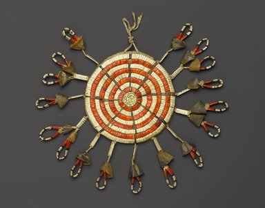 Arapaho. <em>Pouch</em>, late 19th or early 20th century. Hide, beads, porcupine quills, deer hooves, sinew, fiber threading, 5 1/8 x 5 1/8 in. (13 x 13 cm). Brooklyn Museum, Brooklyn Museum Collection, 08.434. Creative Commons-BY (Photo: Brooklyn Museum, 08.434_PS1.jpg)