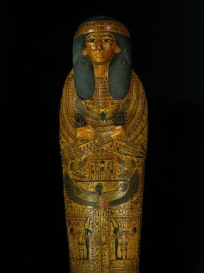  <em>Coffin and Mummy Board of Pasebakhaemipet</em>, ca. 1070-945 B.C.E. Wood, pigment, 12 5/8 x 21 5/8 x 76 3/8 in. (32 x 55 x 194 cm). Brooklyn Museum, Charles Edwin Wilbour Fund, 08.480.2a-c. Creative Commons-BY (Photo: Brooklyn Museum, 08.480.2a-c_inner_detail_SL1.jpg)